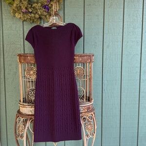 RALPH LAUREN Jewel Tone Purple Cable Knit Sweater Dress, short sleeves
Size SM